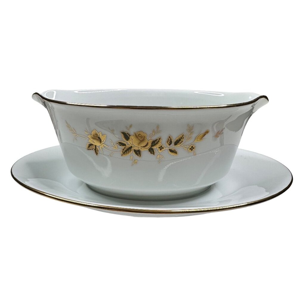 Noritake China Gravy/sauce Bowl & Under Plate 6609 Gold Gardena Made In Japan
